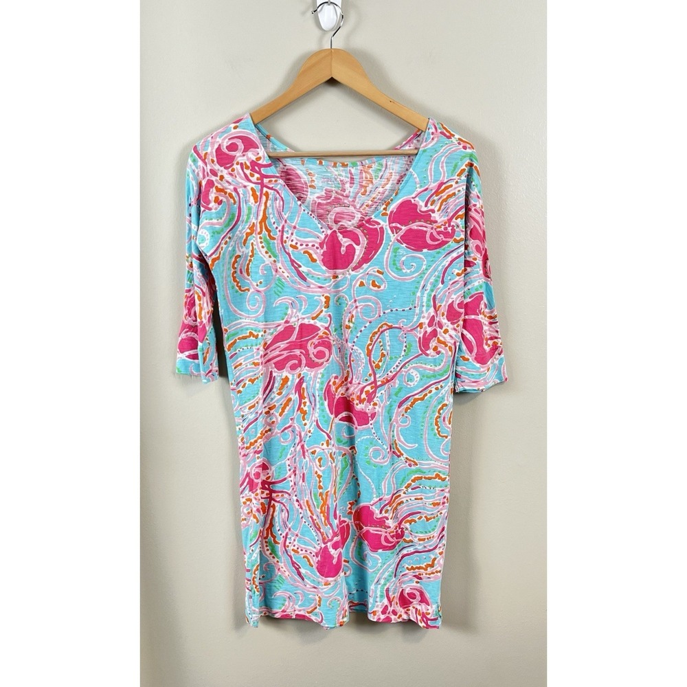 Lilly Pulitzer‎ Dress Lightweight T-Shirt 3/4 sleeves, XS Blue Pink Jellyfish